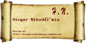 Hinger Nikodémia névjegykártya